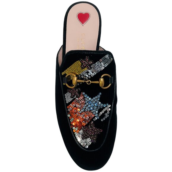 Gucci Black Velvet Multi Sequin Embellished Princetown Mules - Picture 4 of 6